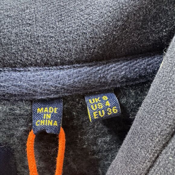 Superdry Hoodie Sweatshirt Womens 4 XS Navy Blue Embroidered Pullover New Logo - Picture 9 of 14